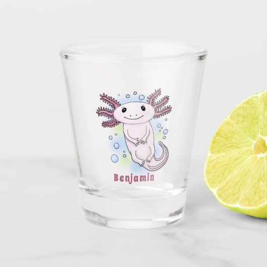 Belegend pink axolotl shot glas (Voorkant)