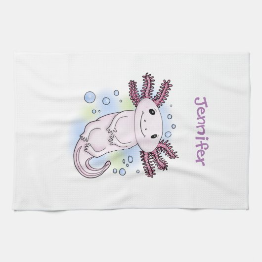 Belegend pink axolotl theedoek (Horizontaal)