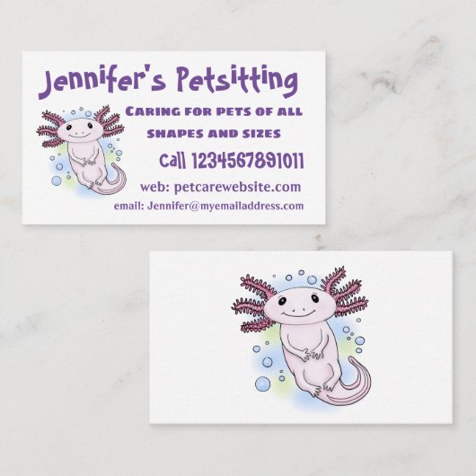 Belegend pink axolotl visitekaartje (Voorkant / Achterkant)