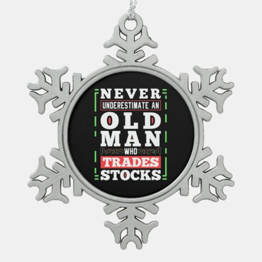 Beleggingskracht van een oud Man dat voorraden ver Tin Sneeuwvlok Ornament (Voorkant)