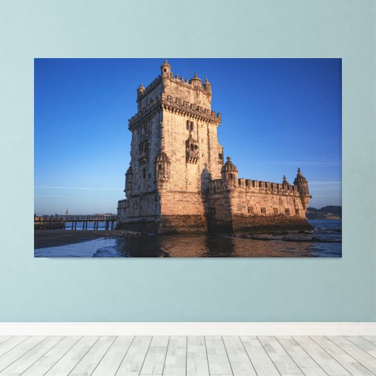 Belem-toren op zonsondergang in Lissabon, Portugal Canvas Afdruk (Insitu (Houten vloer))