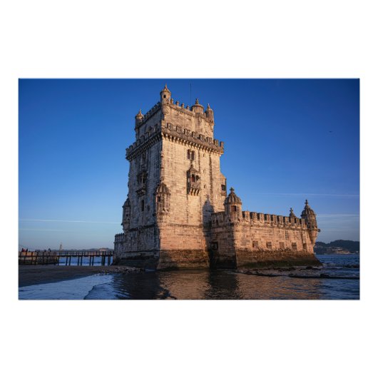 Belem-toren op zonsondergang in Lissabon, Portugal Foto Afdruk (Voorkant)