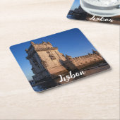 Belem-toren op zonsondergang in Lissabon, Portugal Kartonnen Onderzetters (Schuin)