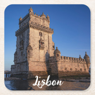 Belem-toren op zonsondergang in Lissabon, Portugal Kartonnen Onderzetters