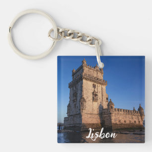 Belem-toren op zonsondergang in Lissabon, Portugal Sleutelhanger