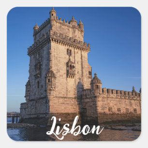 Belem-toren op zonsondergang in Lissabon, Portugal Vierkante Sticker