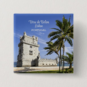 Belém Tower foto, Lissabon, Portugal Vierkante Button 5,1 Cm