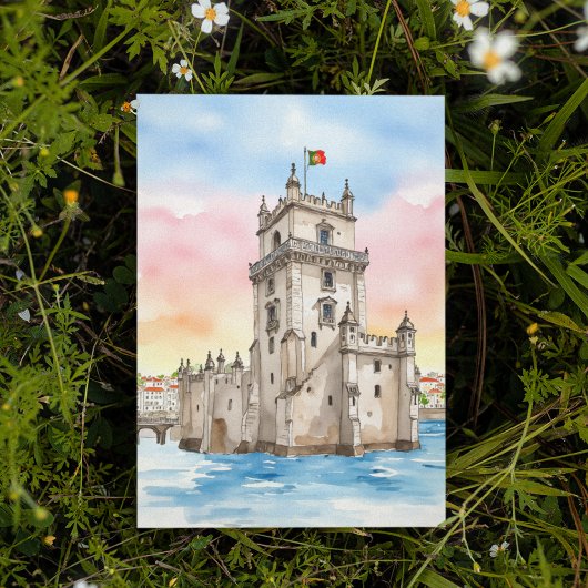 Belem Tower Lissabon Portugal Waterverf Briefkaart