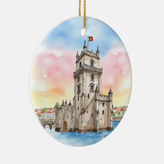 Belem Tower Lissabon Portugal Waterverf Keramisch Ornament (Rechts)
