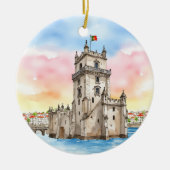 Belem Tower Lissabon Portugal Waterverf Keramisch Ornament (Voorkant)