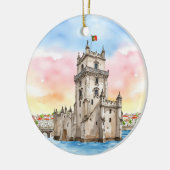 Belem Tower Lissabon Portugal Waterverf Keramisch Ornament (Links)