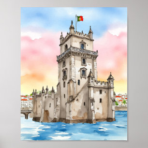 Belem Tower Lissabon Portugal Waterverf Poster