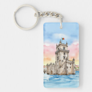 Belem Tower Lissabon Portugal Waterverf Sleutelhanger