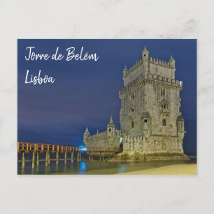 Belem Tower 's nachts in Lissabon. Portugal Briefkaart