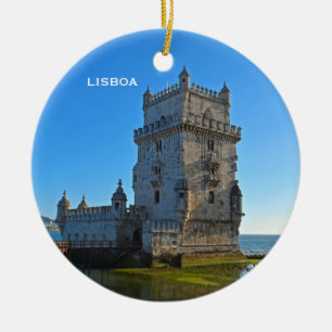 Belem Tower Scene Circle Kerstversiering Keramisch Ornament