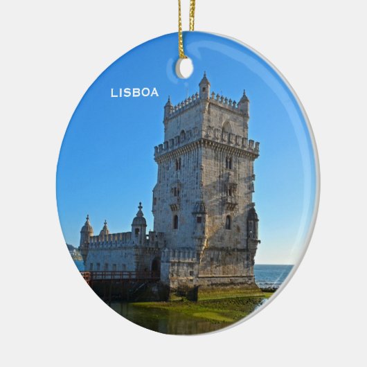 Belem Tower Scene Circle Kerstversiering Keramisch Ornament (Links)