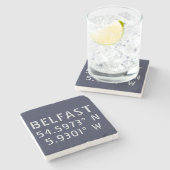 Belfast breedtegraad lengtegraad stenen onderzetter (Zijkant)