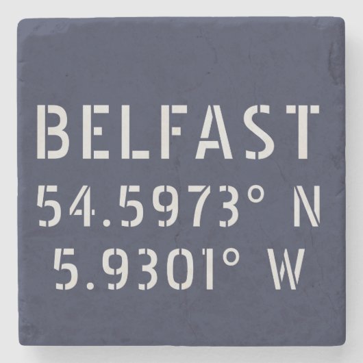 Belfast breedtegraad lengtegraad stenen onderzetter (Voorkant)