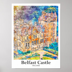 Belfast Castle Ireland Travel Waterverf Sketch Poster