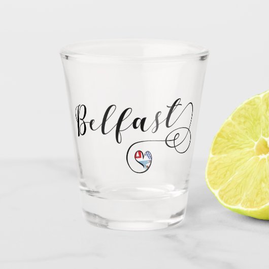Belfast Flag Heart, Noord-Ierland Shot Glas (Voorkant)