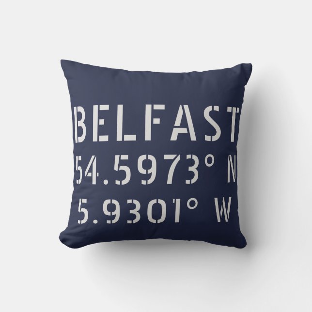Belfast Latitude Longitude Kussen (Voorkant)