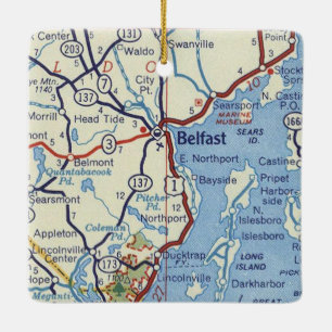 Belfast Maine 50's Map Keramisch Ornament