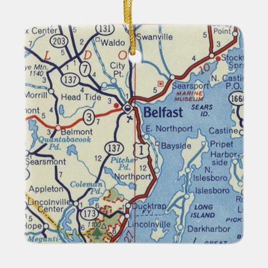 Belfast Maine 50's Map Keramisch Ornament (Voorkant)