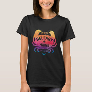 Belfast Maine Souvenir Dirigo Krab Cute Regenboog T-shirt