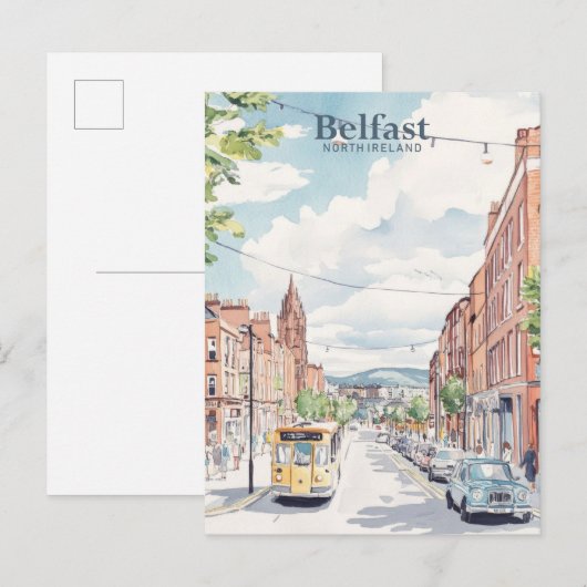 Belfast Noord-Ierland Gouache Illustratie Reizen Briefkaart (Voorkant / Achterkant)