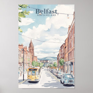 Belfast Noord-Ierland Gouache Illustratie Reizen Poster