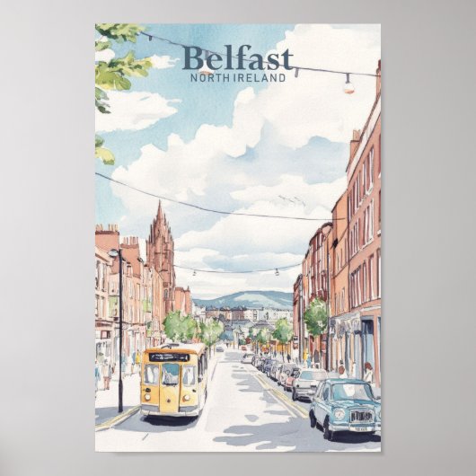 Belfast Noord-Ierland Gouache Illustratie Reizen Poster (Voorkant)