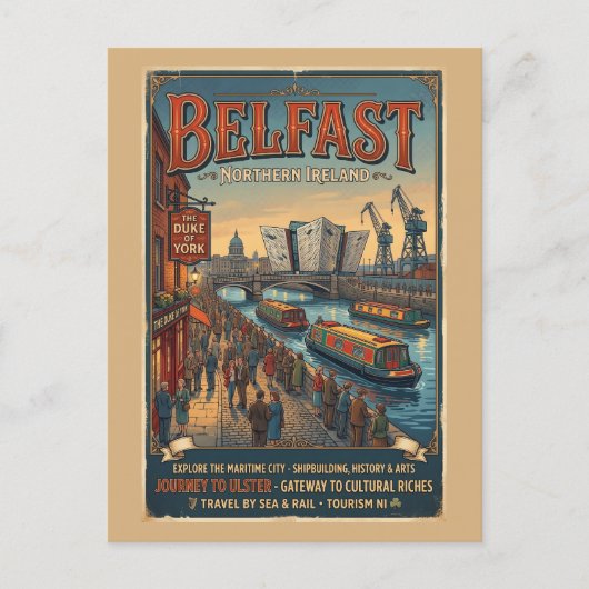Belfast Noord-Ierland Retro Reisposter Briefkaart (Voorkant)