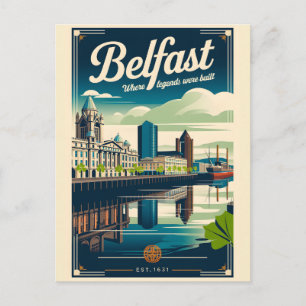 Belfast Noord-Ierland Retro Reisposter Kunst Feestdagenkaart