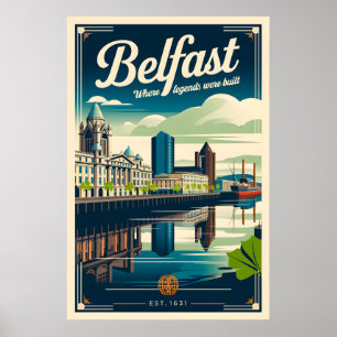 Belfast Noord-Ierland Retro Reisposter Kunst Poster