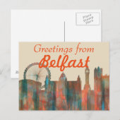 BELFAST, NOORD-IERLAND SKYLINE BRIEFKAART (Voorkant / Achterkant)