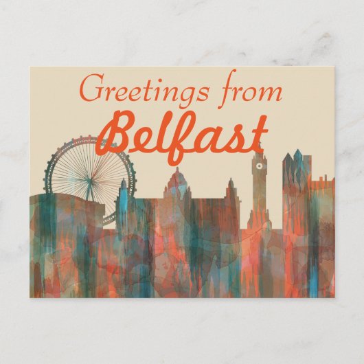 BELFAST, NOORD-IERLAND SKYLINE BRIEFKAART (Voorkant)
