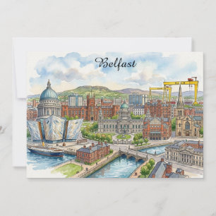 Belfast Noord-Ierland Stadsgezicht Aquarel Kunst Kaart