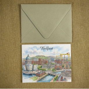 Belfast Noord-Ierland Stadspanorama Aquarel Kunst Briefkaart