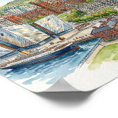 Belfast Noord-Ierland Stadspanorama Aquarel Kunst Poster (Hoek)