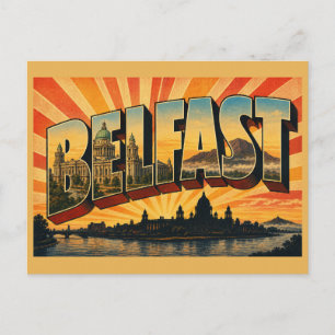 Belfast Noord-Ierland Vintage Reis Kunst Briefkaart