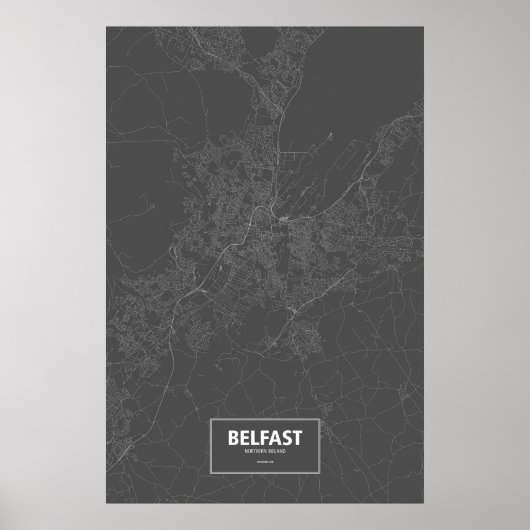 Belfast, Noord-Ierland (wit op zwart) Poster (Voorkant)