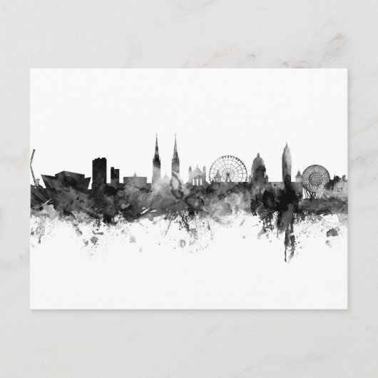 Belfast Northern Ireland Skyline Black White Briefkaart (Voorkant)