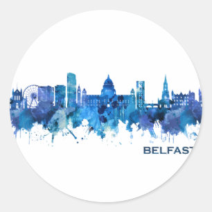 Belfast Northern Ireland Skyline Blue Ronde Sticker