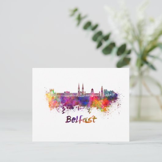 Belfast skyline in waterverf briefkaart (Staand voorkant)