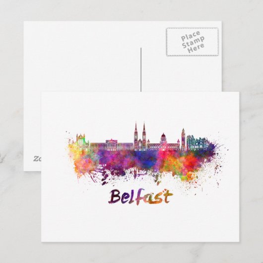 Belfast skyline in waterverf briefkaart (Voorkant / Achterkant)