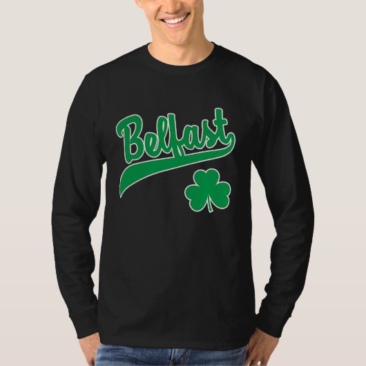 Belfast Sport Script Shamrock Groen Schrift Witte T-shirt (Voorkant)