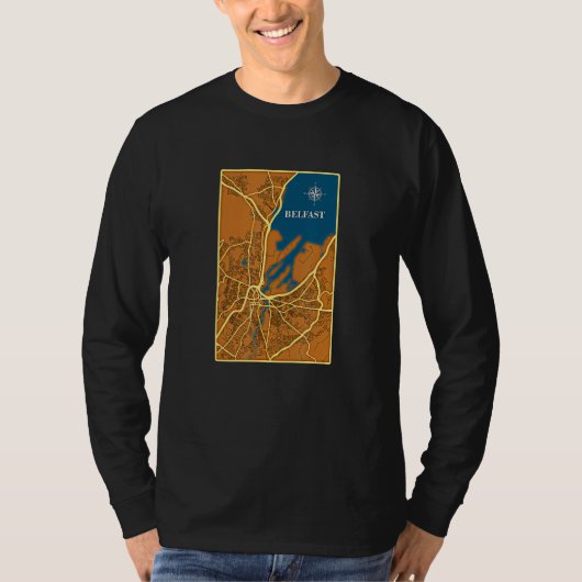 Belfast street map with compass t-shirt (Voorkant)