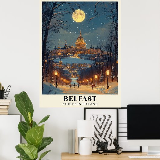 Belfast Winter Night-scène Poster (Thuiskantoor)