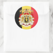 Belgian Flag & Coat of Arms, Flag of Belgium Ronde Sticker (Tas)