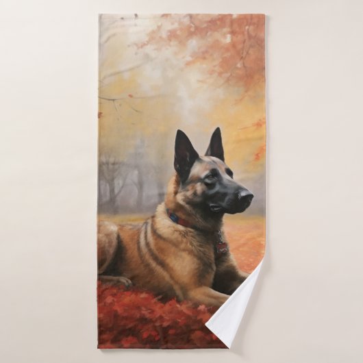 Belgian Malinoi in de herfst laat Herfst inspirere Bad Handdoek (Badhanddoek)